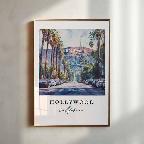 Hollywood Art Print, Los Angeles Print, Hollywood Sign Wall Art, California Gift, Travel Print, Travel Poster, Housewarming Gift