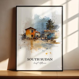 South Sudan Wall Art, South Sudan Print, Africa Watercolor Art, South Sudan Gift, Travel Print, Travel Poster, Housewarming Gift