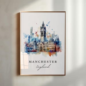 Manchester England Wall Art, Manchester UK Print, Manchester Watercolor Art, Manchester Gift, Travel Poster, Housewarming Gift