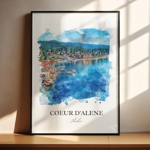 Coeur D&#39;Alene Wall Art, Coeur D&#39;Alene ID Print, Idaho Watercolor Art, Coeur D&#39;Alene Gift, Travel Print, Travel Poster, Housewarming Gift