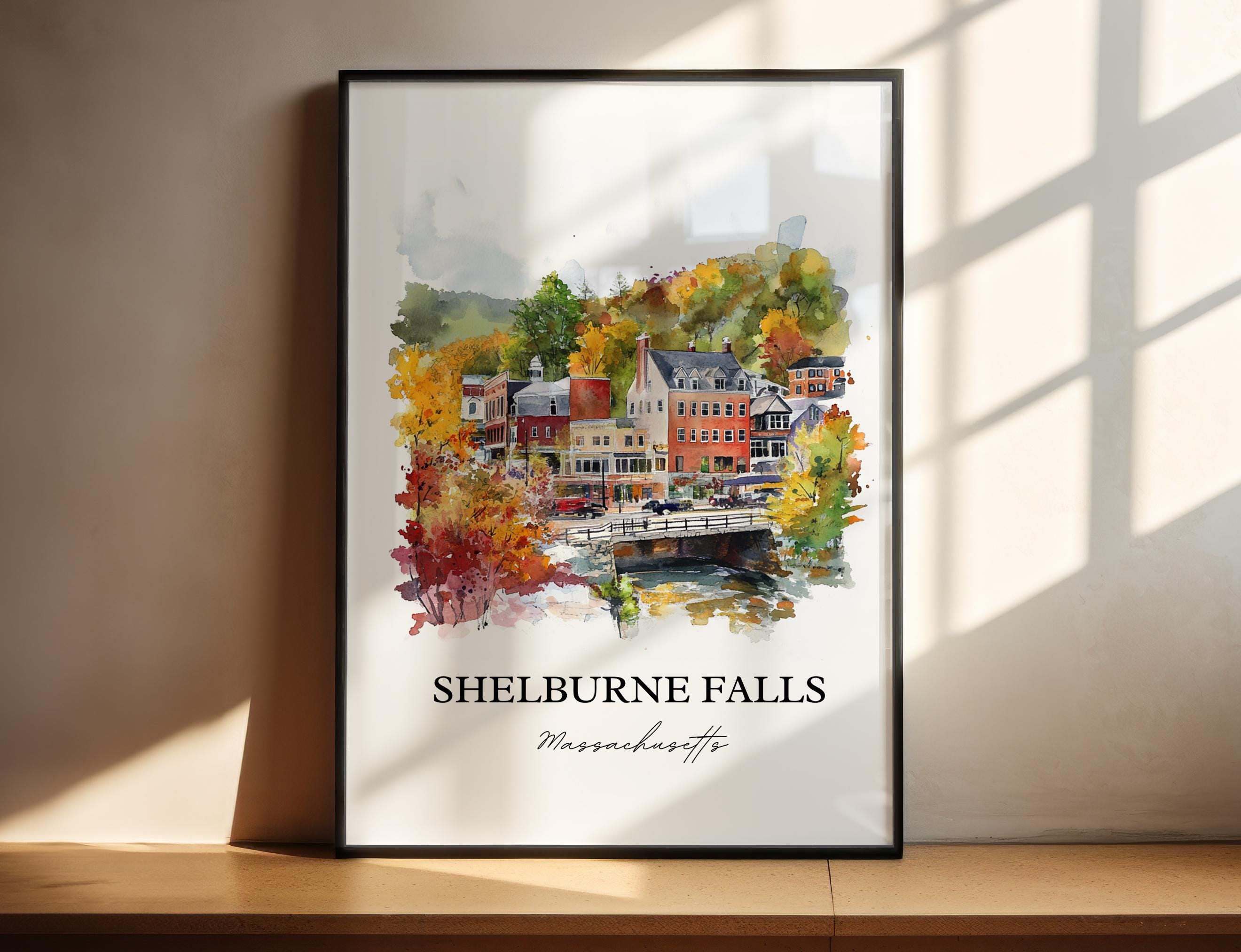 Shelburne Falls Wall Art, Franklin County Print, MA Watercolor Art, Shelburne Falls Gift, Travel Print, Travel Poster, Housewarming Gift
