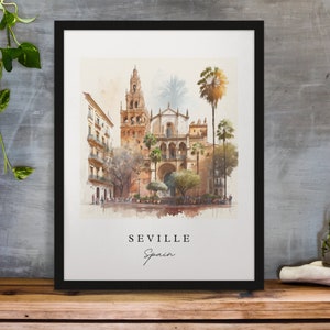 Seville traditional travel art - Spain, Spain poster, Wedding gift, Birthday present, Custom Text, Personalised Gift