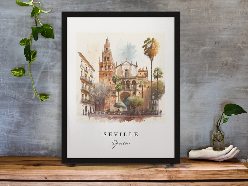 Seville Spain Art Print – Watercolor Cityscape Travel Poster image 6