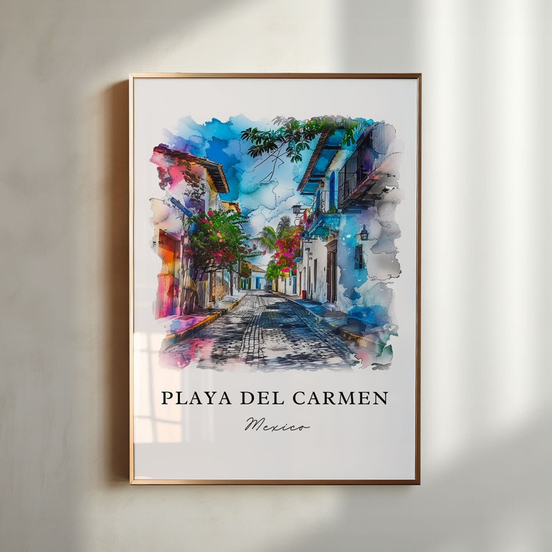 Playa Del Carmen MX Wall Art, PDC Mexico Print, Playa Del Carmen Watercolor, Cancun Gift, Travel Poster, Housewarming Gift image 1