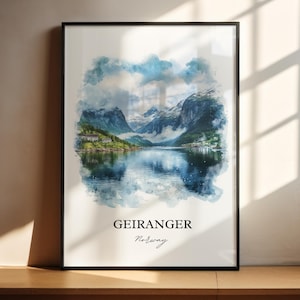 Geiranger Wall Art, Norway Print, Norway Watercolor Art, Geiranger Norway Gift, Travel Print, Travel Poster, Housewarming Gift