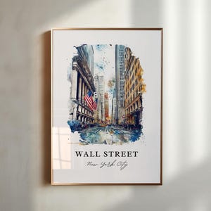 Wall Street NYC Art, Wall Street Print, Lower Manhattan Watercolor Art, Wall Street Gift, Travel Poster, Housewarming Gift