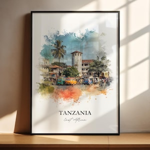Tanzania Wall Art, Tanzania Print, Tanzania Watercolor Art, Tanzania Country Gift, Travel Print, Travel Poster, Housewarming Gift