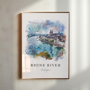 Arte do Rio Reno, Impressão do Rio Reno, Arte em Aquarela do Rio Reno, Presente do Rio Reno na Europa, Pôster de Viagem, Presente de Boas-vindas
