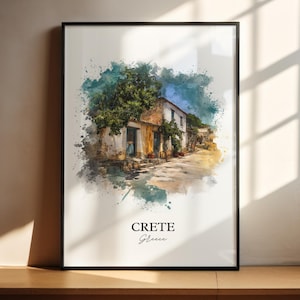 Crete Wall Art, Crete Greece Print, Greece Watercolor Art, Crete Greece Gift, Greece Travel Print, Travel Poster, Housewarming Gift