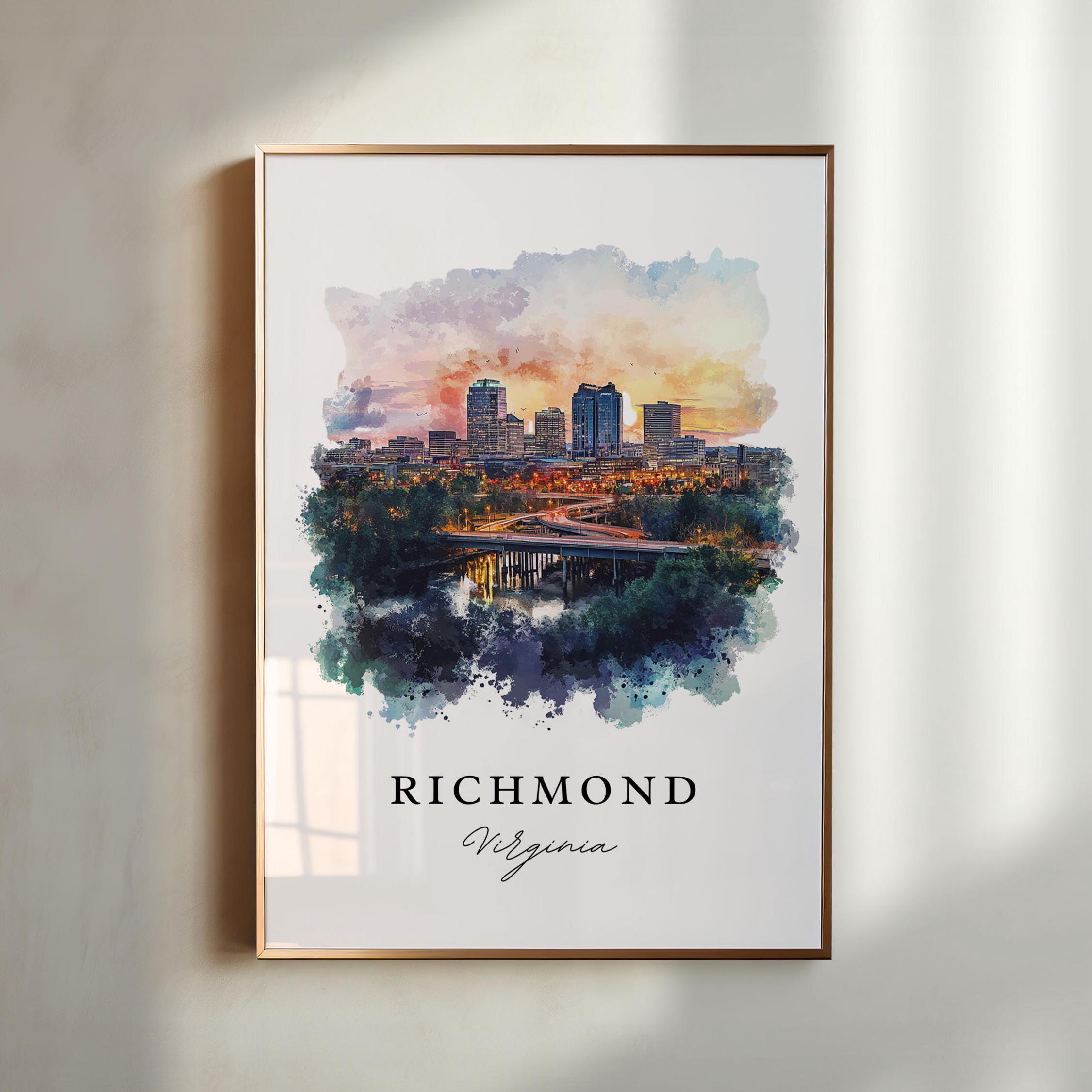Richmond VA Wall Art, Richmond Print, Richmond Watercolor Art, Richmond Virginia Gift, Travel Poster, Housewarming Gift