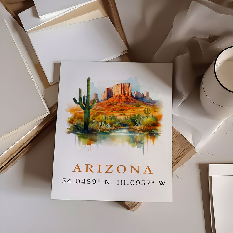 Arizona wall art - Arizona poster print with coordinates, AZ Art - Framed and Unframed Options - Wedding gift, Birthday present, Custom Text image 2