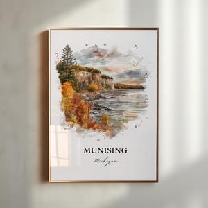 Munising MI Wall Art, Munising MI Print, Wagner Falls Watercolor Art, Munising Michigan Gift, Travel Print, Travel Poster, Housewarming Gift