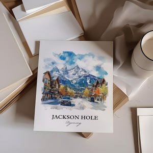 Väggkonst i Jackson Hole, tryck i Jackson, Wyoming, akvarellkonst i Wyoming, present till Jackson Hole, resetryck, reseaffisch, inflyttningspresent bild 6