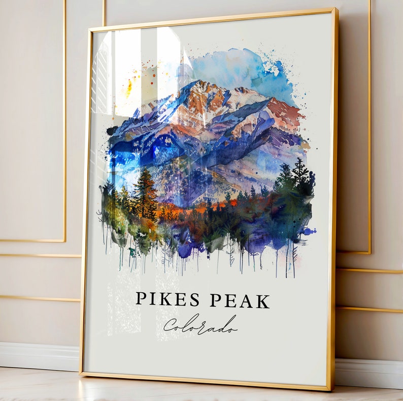 Impressão artística em aquarela de Pikes Peak, pôster de viagem para as montanhas do Colorado imagem 4