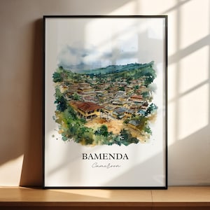 Bamenda Wall Art, Cameroon Print, Cameroon Watercolor Art, Bamenda Cameroon Gift, Travel Print, Travel Poster, Housewarming Gift