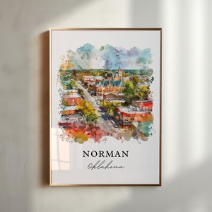 Norman Oklahoma Wall Art, Norman Print, Norman OK Watercolor, Norman Oklahoma Gift, Travel Poster, Housewarming Gift