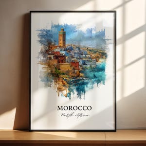 Morocco Wall Art, Morocco Print, Morocco Watercolor Art, Casablanca Morocco Gift, Travel Print, Travel Poster, Housewarming Gift