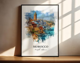 Morocco Wall Art, Morocco Print, Morocco Watercolor Art, Casablanca Morocco Gift, Travel Print, Travel Poster, Housewarming Gift