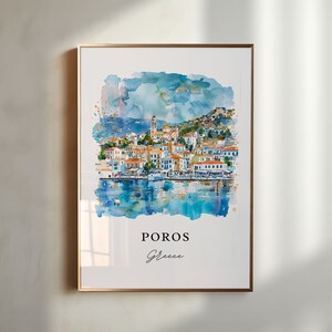 Poros Griechenland Wandkunst, Poros Print, Poros Aquarell Kunst, Poros Griechenland Geschenk, Reiseposter, Housewarminggeschenk
