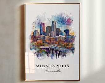 Minneapolis MN Wall Art, Minneapolis Print, Minneapolis aquarelkunst, Minneapolis cadeau, reisposter, housewarmingcadeau