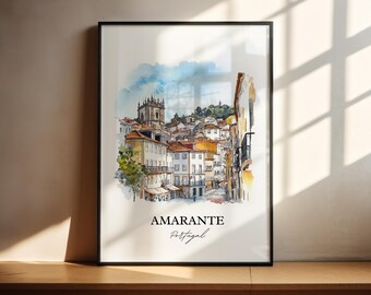 Amarante Wall Art, Tâmega e Sousa Print, Portugal Watercolor Art, Amarante Portugal Gift, Travel Print, Travel Poster, Housewarming Gift