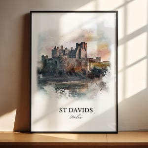 St Davids Wales Art, Pembrokeshire Print, Wales Watercolor Art, St Davids Gift, Travel Print, Travel Poster, Housewarming Gift