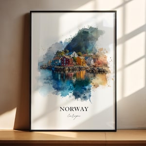 Norwegia Wall Art, Norwegia Print, Norwegia Watercolor Art, Norwegia Europe Gift, Podróż Print, Podróż Poster, Prezent na parapetówkę