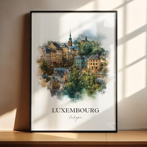 Luxembourg Wall Art, Luxembourg Print, Luxembourg Watercolor Art, Europe Gift, Travel Print, Travel Poster, Housewarming Gift