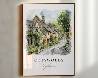 Cotswolds England Wall Art, Cotswolds Print, Cotswolds Watercolor, England Gift, Travel Poster, Housewarming Gift
