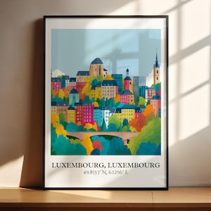 Luxembourg Art, Luxembourg Retro Travel Art, Luxembourg Decor, Luxembourg Gift, Luxembourg Travel Art, Travel Prints, Housewarming Gift