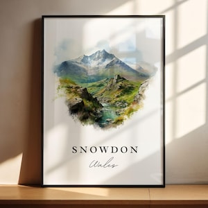 Snowdon traditional travel art - Wales, Snowdon poster print, Wedding gift, Birthday present, Custom Text, Perfect Gift
