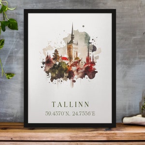 Tallinn traditional travel art - Estonia, Tallinn poster, Wedding gift, Birthday present, Custom Text, Personalised Gift