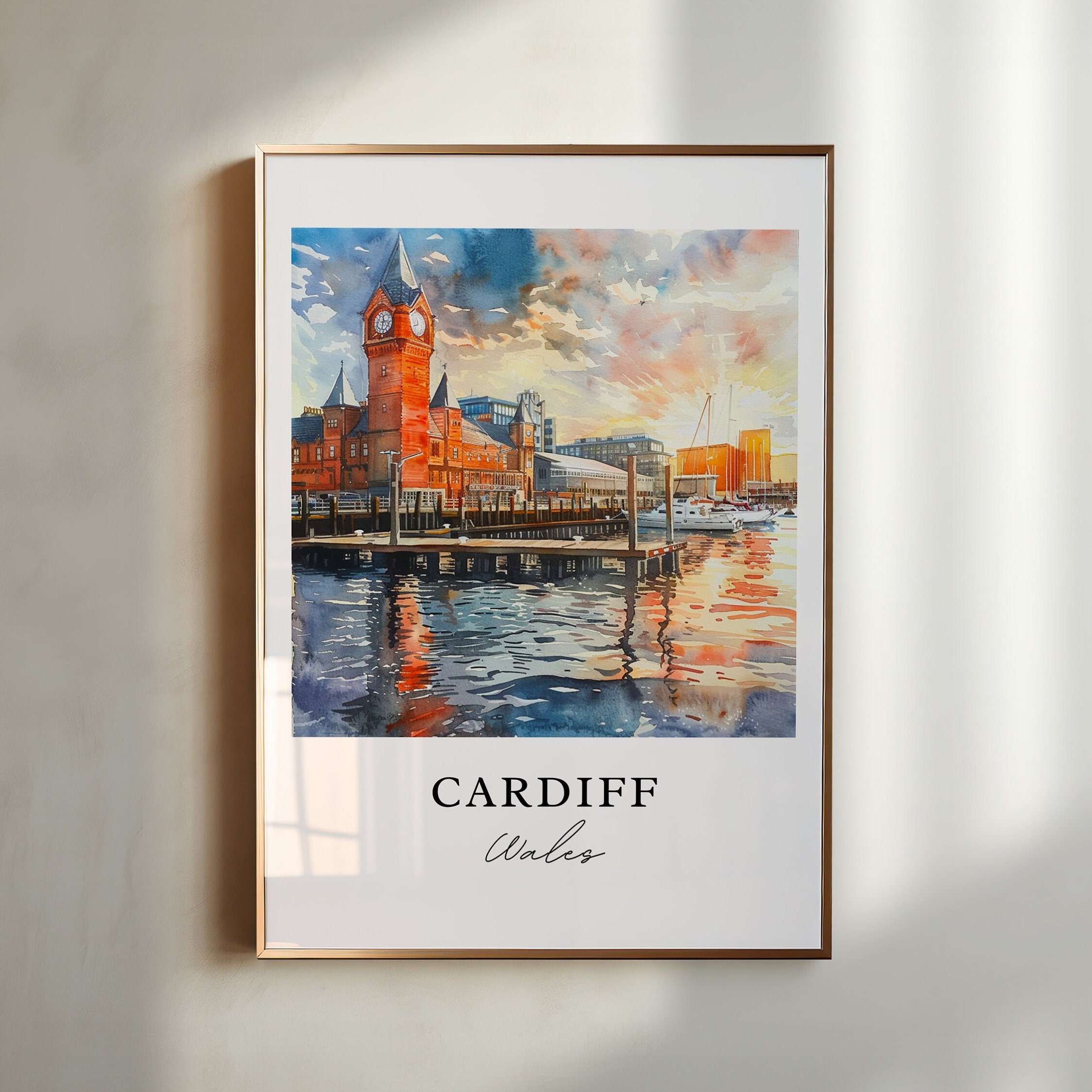 Cardiff Wales Wall Art, Cardiff Print, Cardiff Wales Watercolor, Cardiff UK Gift, Travel Poster, Housewarming Gift