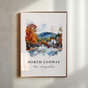 North Conway NH Art, North Conway Print, North Conway Watercolor, Mt. Washington Gift, Travel Poster, Housewarming Gift