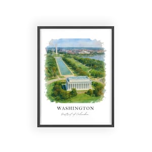 Washington DC Art, Washington Dc Lake Print, Washington DC Watercolor Art, DC Gift, National Mall Print, Travel Poster, Housewarming Gift