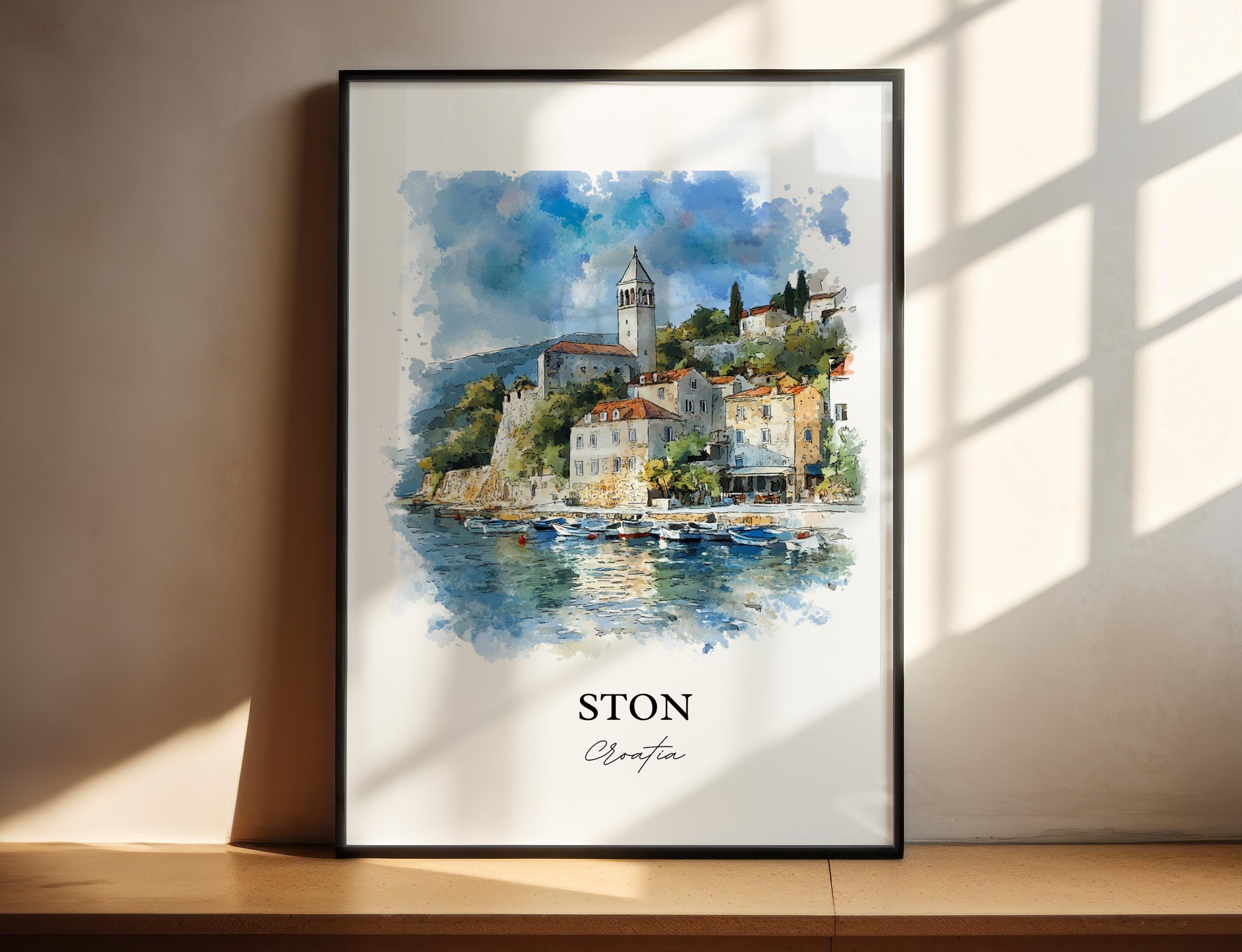 Ston Croatia Wall Art, Dubrovnik Print, Croatia Watercolor Art, Ston Croatia Gift, Travel Print, Travel Poster, Housewarming Gift