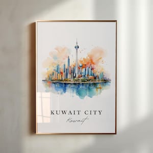 Lámina artística del horizonte de la ciudad de Kuwait – Póster de viaje de Oriente Medio