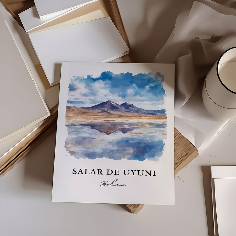 Salar De Uyuni Wall Art, Bolivia Print, Salar De Uyuni Watercolor Art, Uyuni Salt Flat Gift, Travel Print, Travel Poster, Housewarming Gift image 5