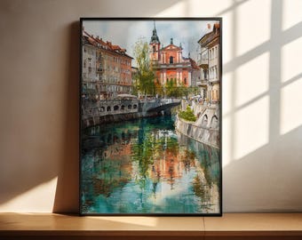 Ljubljana Watercolor Art Ljubljana Travel Print Slovenia Artwork Slovenia Decor Ljubljana Slovenia Wall Art