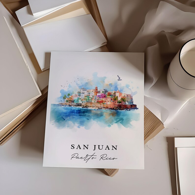 San Juan Puerto Rico Art Print – Colorful Cityscape Travel Poster image 2