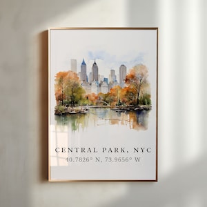 Arte de viaje tradicional de Central Park NYC - Ciudad de Nueva York, póster de Central Park, regalo de boda, regalo de cumpleaños, texto personalizado, regalo personalizado