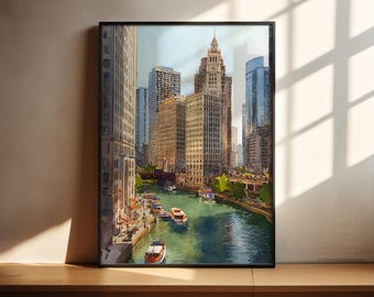 Chicago Watercolor Art Chicago Travel Print Chicago Illinois Artwork Chicago River Decor Chicago IL Wall Art