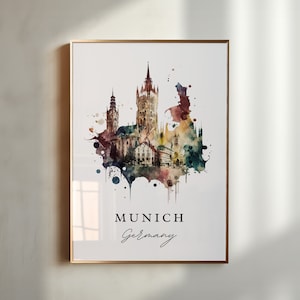 Munich Germany watercolor art - Germany, Munich poster, Munich Wedding gift, Birthday present, Custom Text, Personalized Gift