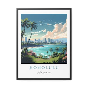 Honolulu traditional travel art - Hawaii, Honolulu poster, Wedding gift, Birthday present, Custom Text, Personalized Gift