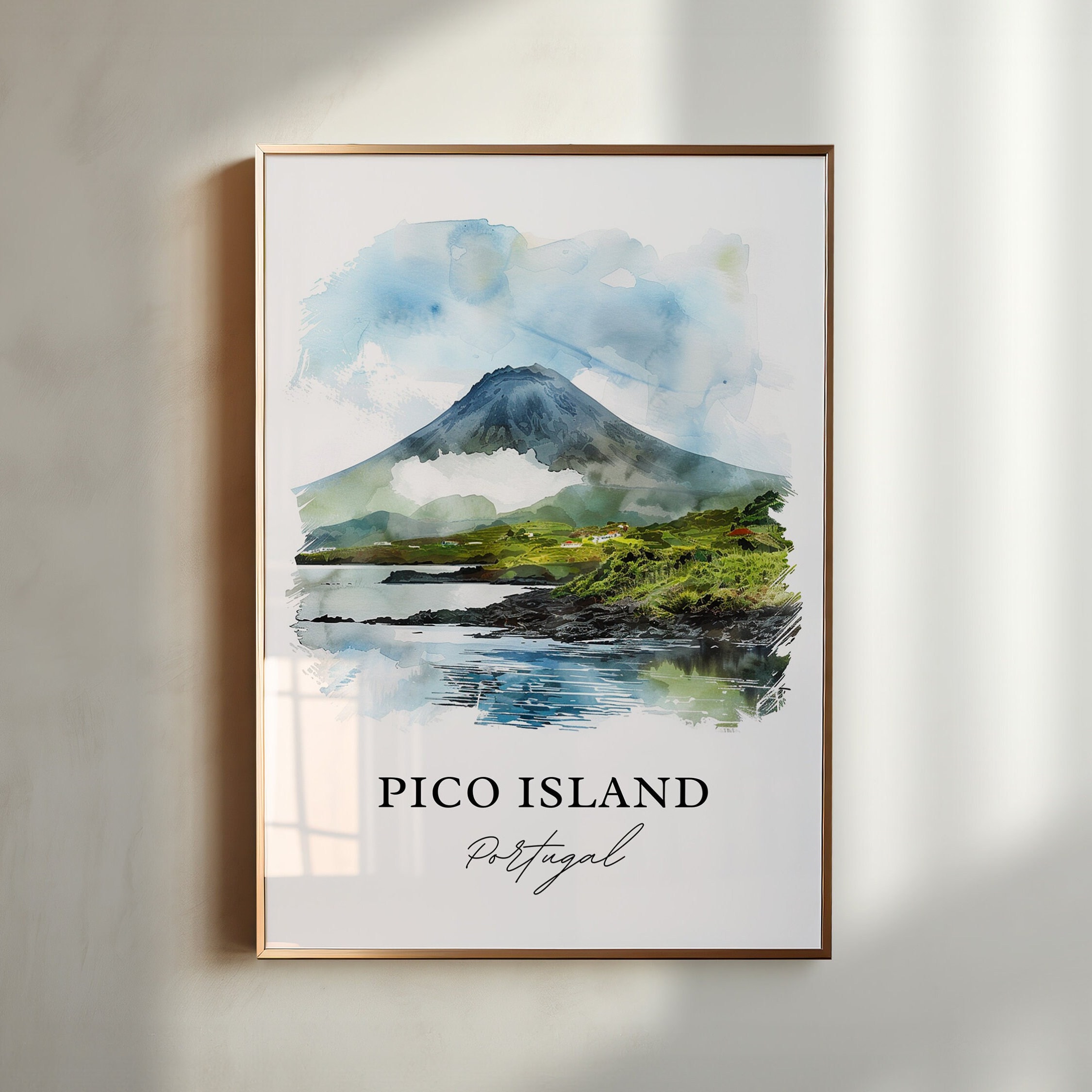 Pico Island Wandkunst, Pico Island Druck, Die Azoren Aquarell, Pico Island Portugal Geschenk, Reiseposter, Einweihungsgeschenk