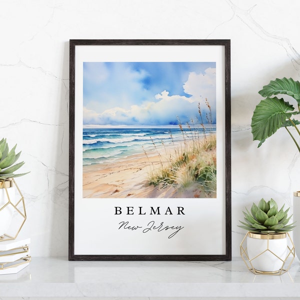 Belmar traditional travel art - Jersey Shore, Belmar poster print, Wedding gift, Birthday present, Custom Text, Perfect Gift