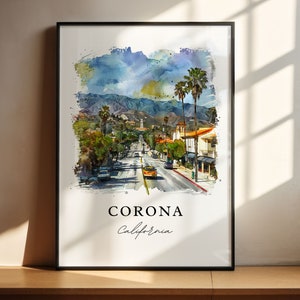 Corona California Art, Corona Print, Riverside CA Watercolor Art, Corona California Gift, Travel Poster, Housewarming Gift