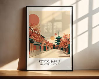 Kyoto Art, Kyoto Retro Travel Art, Kyoto Home Decor, Kyoto Japan Gift, Japan Travel Art, Travel Prints, Housewarming Gift