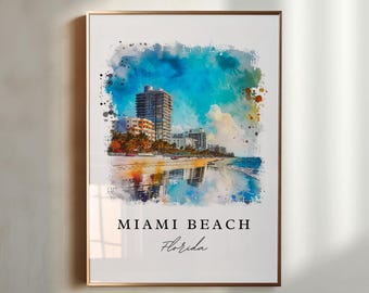 Miami Beach Wall Art, Miami Beach Print, Miami Beach Watercolor Art, Miami Beach FL Gift, Travel Poster, Housewarming Gift