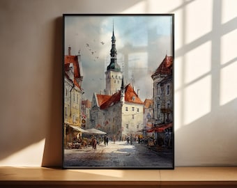 Tallinn Aquarell Kunst Tallinn Reise Druck Tallinn Estland Kunstwerk Estland Dekor Tallinn Skyline Wandkunst